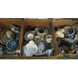 Three boxes of assorted items mainly china to include; floral teaware, Royal Doulton character jug,