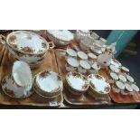 Three trays of Royal Albert bone china Old Country Roses design teaware and a large lidded tureen.