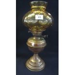 Early 20th Century brass double burner oil lamp with brass reservoir on brass pedestal base with