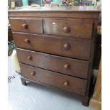 19th Century oak straight fronted chest of two short and three long drawers on bracket feet. (B.P.