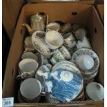Box of assorted china to include; Royal Doulton figurine 'Hilary' HN2335,