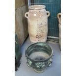 Large two handled terracotta garden pot or planter,