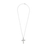 Diamant-Kreuz-Anhänger mit Ankerkette, sehr dekoratives Modell in Weissgold, Kette 14K,Anhänger 18K,