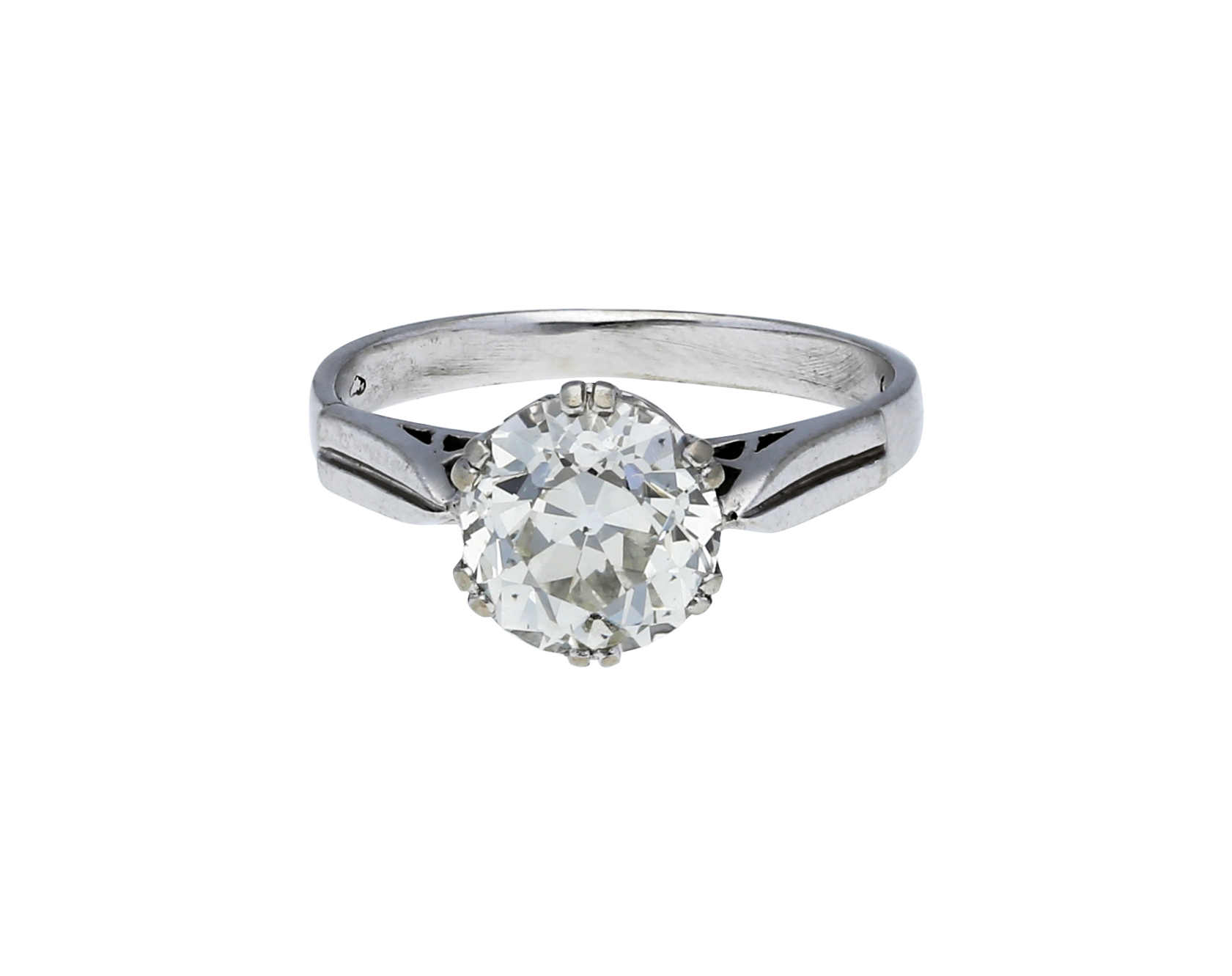 Diamant-Solitär-Ring, in Weissgold 14K, besetzt mit einem Altschliff-Diamanten von ca. 2 ct, (J/