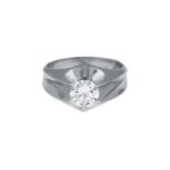 Diamant-Solitär-Ring, klassisch-elegantes Modell in Weissgold 14K. Die Schauseite besetzt mit