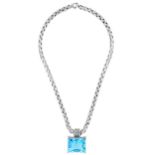 Aquamarin-Diamant-Anhänger mit Kette,Kette signiert Fope, Italien. Anhänger von Pius Enzler,