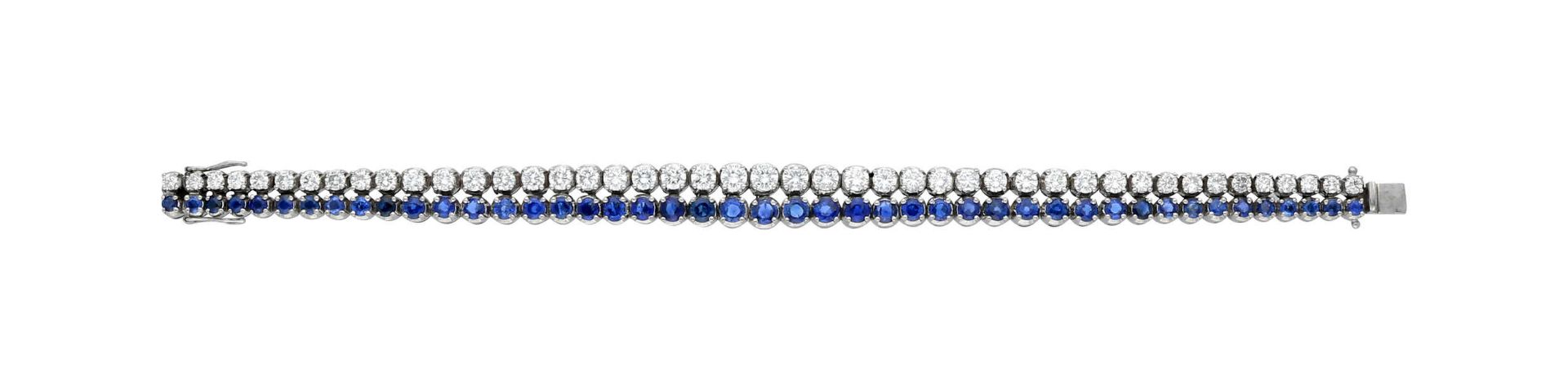 Saphir-Brillant-Bracelet, qualitätsvolles Modell in Weissgold 18K, das bewegliche Bracelet