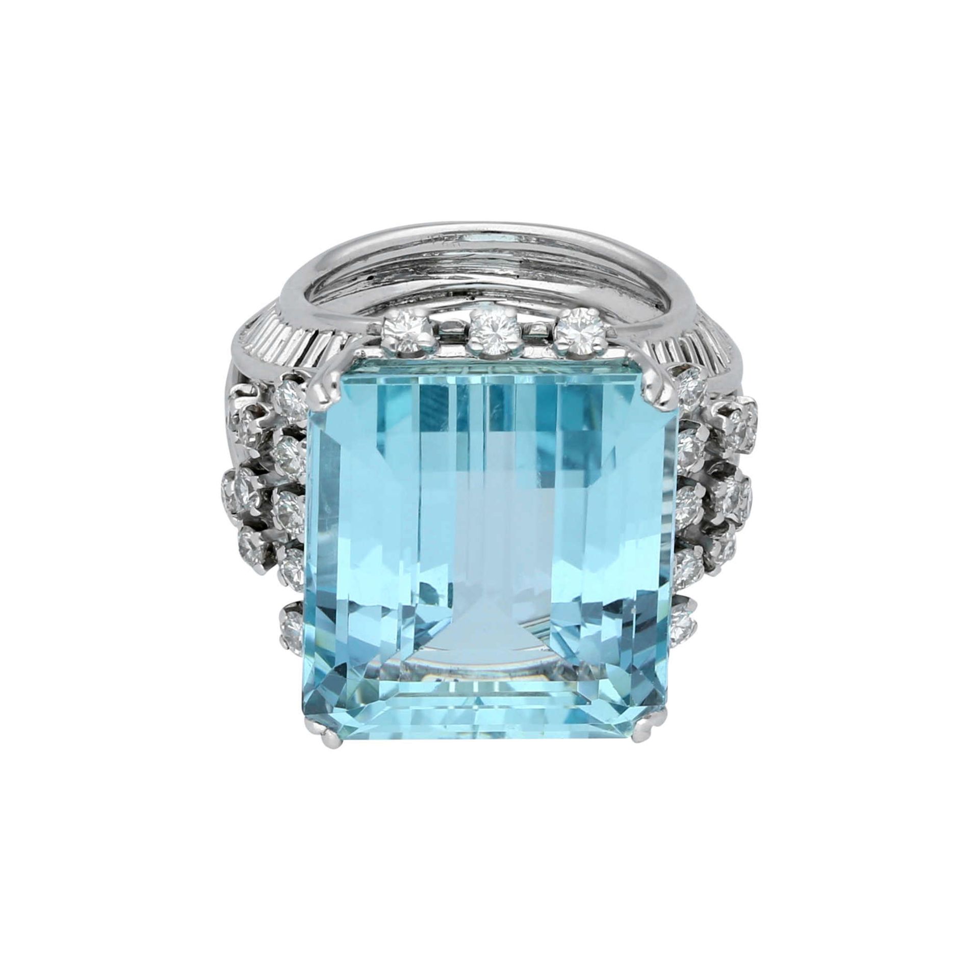 Aquamarin-Brillant-Ring, imposantes Design, in Weissgold 18K, als Blickfangein grosser,