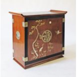 A Chinese rosewood drinks / bar cabinet, brass mounted and mother of pearl inlaid with cranes and