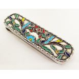 A Chinese cloisonne pill box of oblong shape.