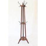 A Victorian walnut inlaid coat hanger / stand rack, with umbrella stand, H190cm.