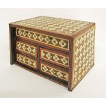A small hardwood and bone or ivory inlaid commode / box with drawers 35X24cm, H24cm