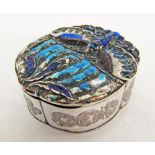 A Chinese silver and enamel pill box circa 1900, of lobed form, the domed cover with enamelled