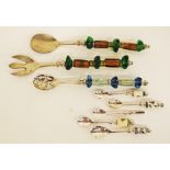 A set of 5 small Lebanese spoons together with three salad servers with coloured glass beads (8)