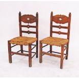 A pair of French style provincial side chairs with straw seats W45cm (2)