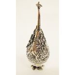 An Ottoman silver pear shaped rose water sprinkler c19th century with repousse / embossed floral