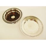 Two silver plated wine coasters, one by Barker Ellis and another marked Embassy plate by Mappin &