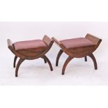 A pair of Art Deco mahogany veneered stools. 65X40cm, H47cm (2)