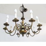 A Dutch style ten light brass chandelier W80cm, H40cm