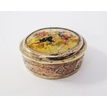 A 19th century Persian silver plated pill box, the lid inset with a mother-of-pearl panel