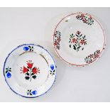 Two Hungarian Hollohaza hand decorated folk art provincial ceramic dishes circa late 19th / early