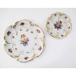 Two German J.L. Menau Henneberg Porcelain dishes with flower sprays and gilding, W30cm and W19cm. (