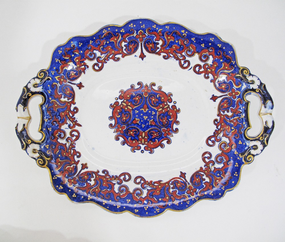 An English porcelain dinner set, decorated with transferprint blue, red and gold, pattern 2666. - Image 2 of 5