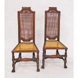 A pair of French style carved oak and caned side chairs c19th century, W46cm, H117cm (2)