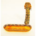 A probably Bohemian enameled glass oblong container together with a bone vase / hilt decorated