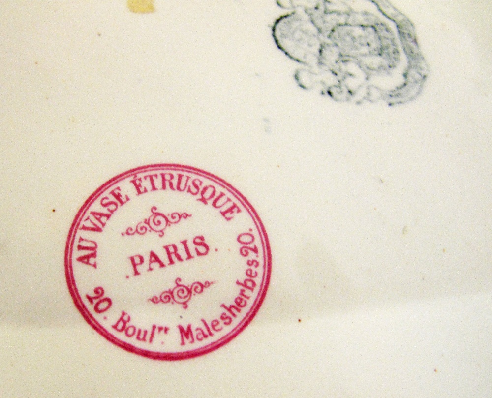 A large French porcelain twin handled fruit bowl marked "AU VASE ETRUSQUE, PARIS, 20 Boul. - Image 3 of 6