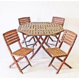 A teak octagonal folding garden table W110cm and 4 hardwood folding chairs W40cm (5)