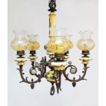 A five light ceramic and glass chandelier W65cm, H80cm