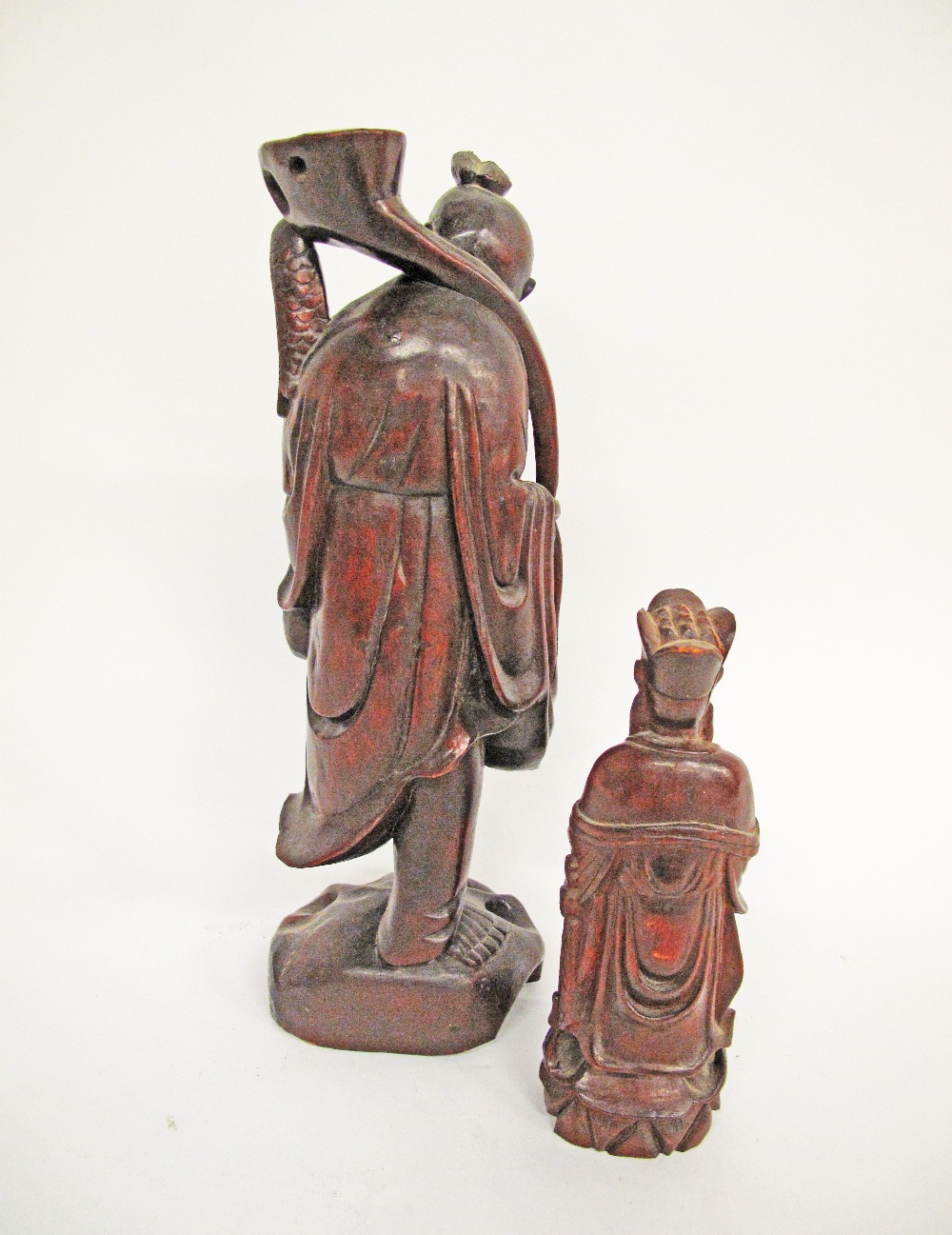 Two Chinese carved hardwood figures H35cm and H20cm (2) - Image 2 of 2
