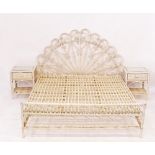 A white painted bamboo and wicker bedroom suite comprising a double bed frame W152cm, L200cm, H120cm