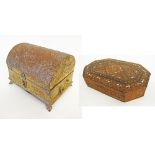 A gilt copper and brass mounted casket / jewelry box with a dome cover W30cm, H22cm together with