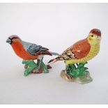 A pair of German porcelain bird figures - Dresden early 20th century, H9cm, L10cm. (2)