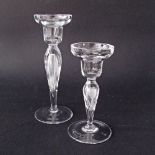 A pair of crystal candlesticks engraved with wheat stocks, H20cm, H15,5cm. (2)