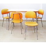 A vintage extendable kitchen table, the top in white Formica on four steel splay legs, together with