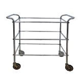 Vintage chrome-plated tubular steel and glass three tier serving trolley / bar cart H77cm, 90X46cm