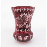 Vintage Egermann ruby red vase made of Bohemian crystal, cut-to-clear with a floral motif. Friedrich