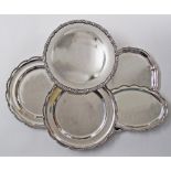 A collection of five silver plated dinner serving dishes, with gadrooned rim, comprising two oval