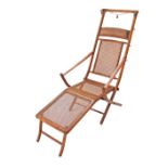 French Line Folding Deck Lounge Chair Wood & Wicker. Ocean Liner Furniture, W58cm, L150cm.