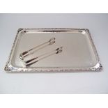 An oblong silver tray Hallmarked 800, c1900s, weight 339g, together with a sterling silver pair of