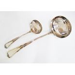 A silver plated set of a soup and a sauce ladle. (2)