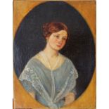 French school oil on canvas, portrait of a lady in lace shawl, c19th century, 22X16,5cm