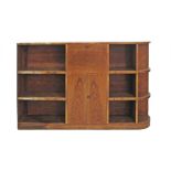 A mid century Cypriot walnut veneered étagère / bookshelves / credenza. H110cm, W172cm, D34cm.