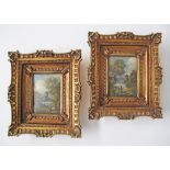 A pair of miniature landscapes glazed in carved gilt wood frames, 23X20cm. (2)