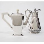 A Bedford silver plated coffee pot with white Bakelite handle, together with a silver plated pitcher