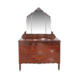 Carved walnut commode with mirror on turned legs with castors. W100cm, D49cm, H173cm.