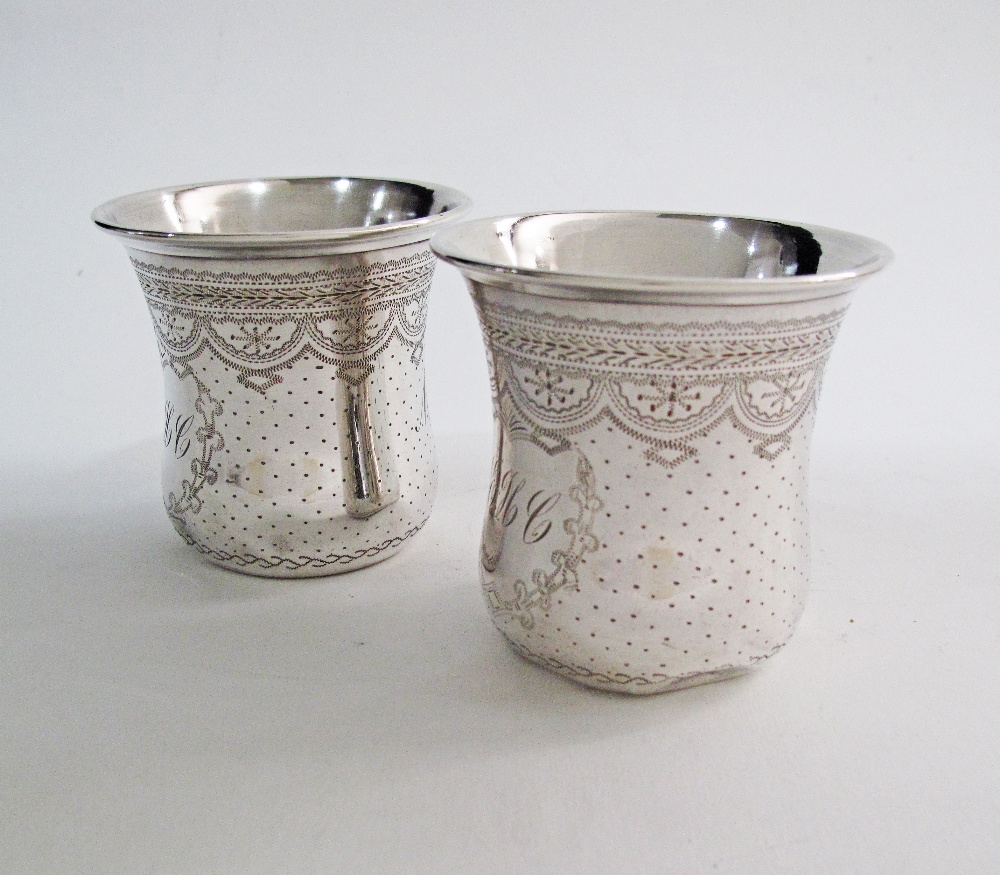 French Hallmarked silver and engraved beakers.